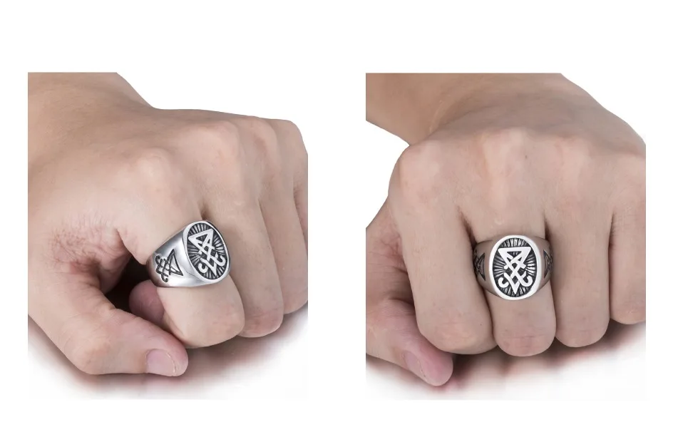 Мужские Кольца из нержавейки sigil of Lucifer уплотнение сатаны символ Размеры, размеры на возраст 8, 9, 10, 11, 12, 13