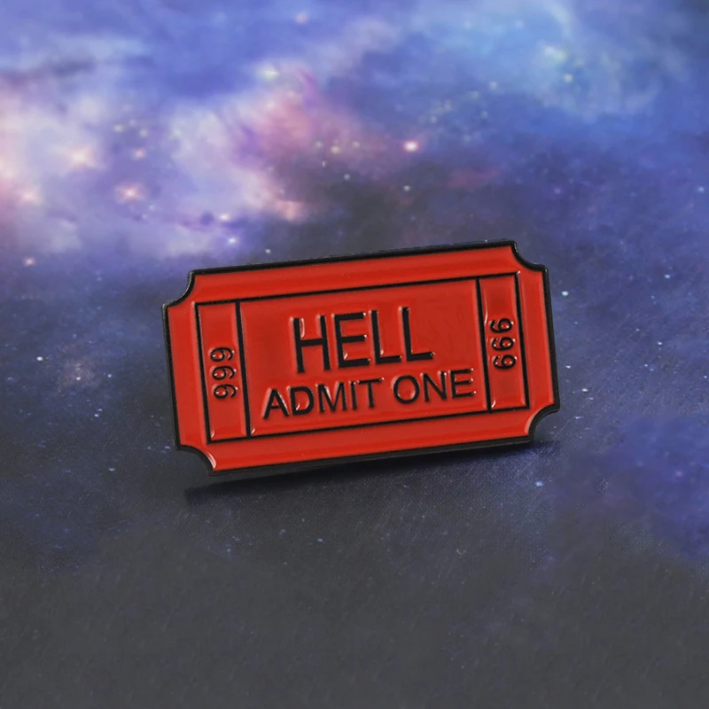 Ад Вход красный билет брошь ад признать один номер 666 999 личность эмаль на булавке