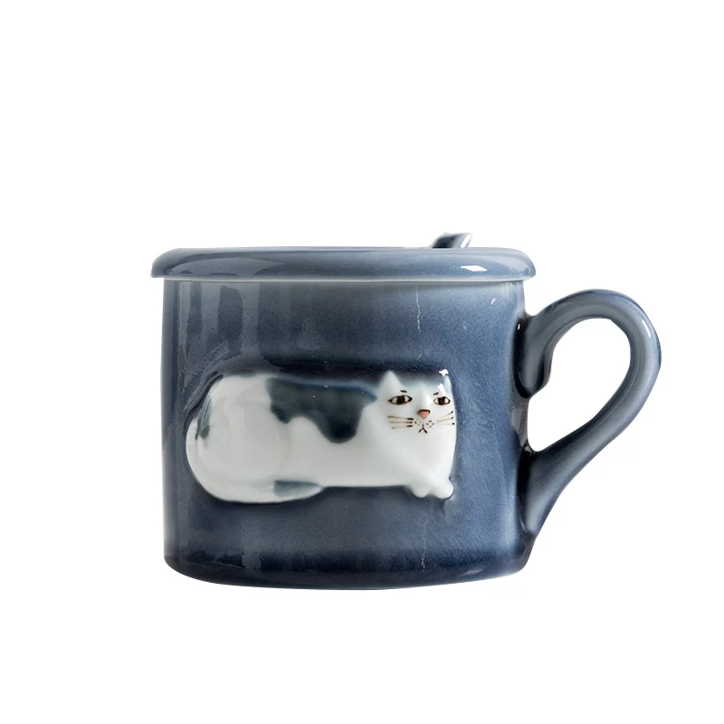 Fun cute cartoon animal ceramic mug Handmade-relief coffee cup | Дом и сад