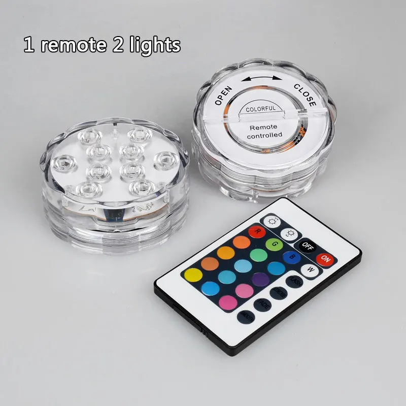 RGB погружной светодиодный дистанционный подводный светодиодный светильник 10 светодиодный s аккумулятор IP67 водонепроницаемый светильник для бассейна ваза-лампа плавающий светильник для бассейна - Испускаемый цвет: 1 remote 2 lamps