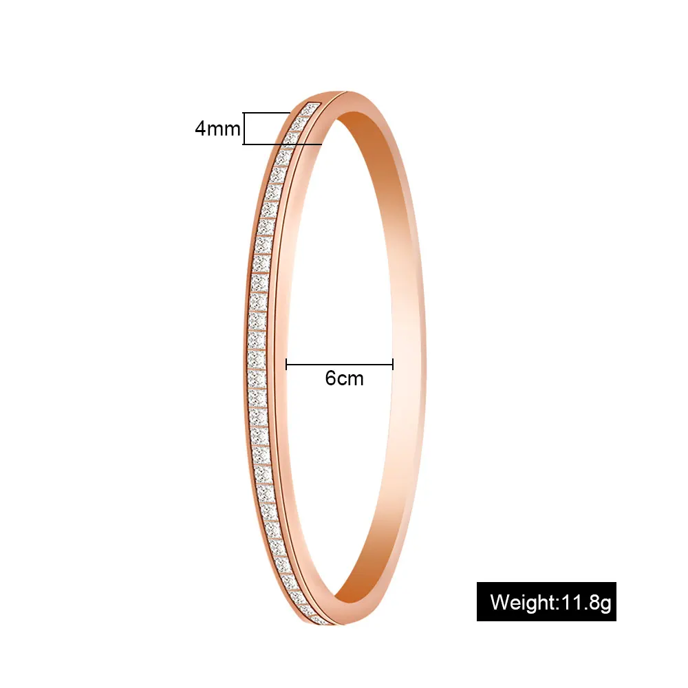 Rosegold-4mm Новинка FINE4U B049 316L Браслет-манжета из нержавеющей стали для женщин браслеты и браслеты с кубическим цирконием 3 цвета на выбор - Окраска металла: Rosegold-4mm