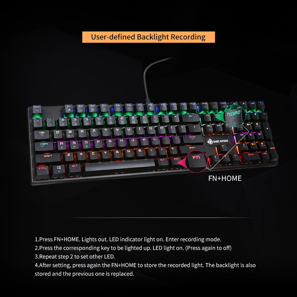 Игровая клавиатура, имитация механической клавиатуры, 87/108 клавиш, USB кабель, синий переключатель, подсветка, русская геймерская клавиатура для компьютера