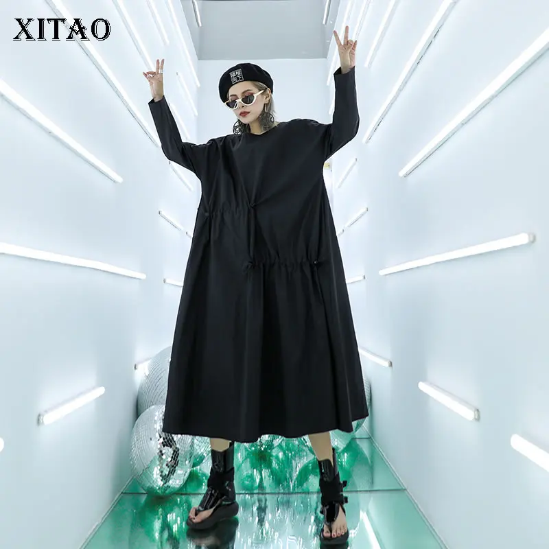 XITAO плюс размер миди платье женское с принтом буквенным узором Плиссированное
