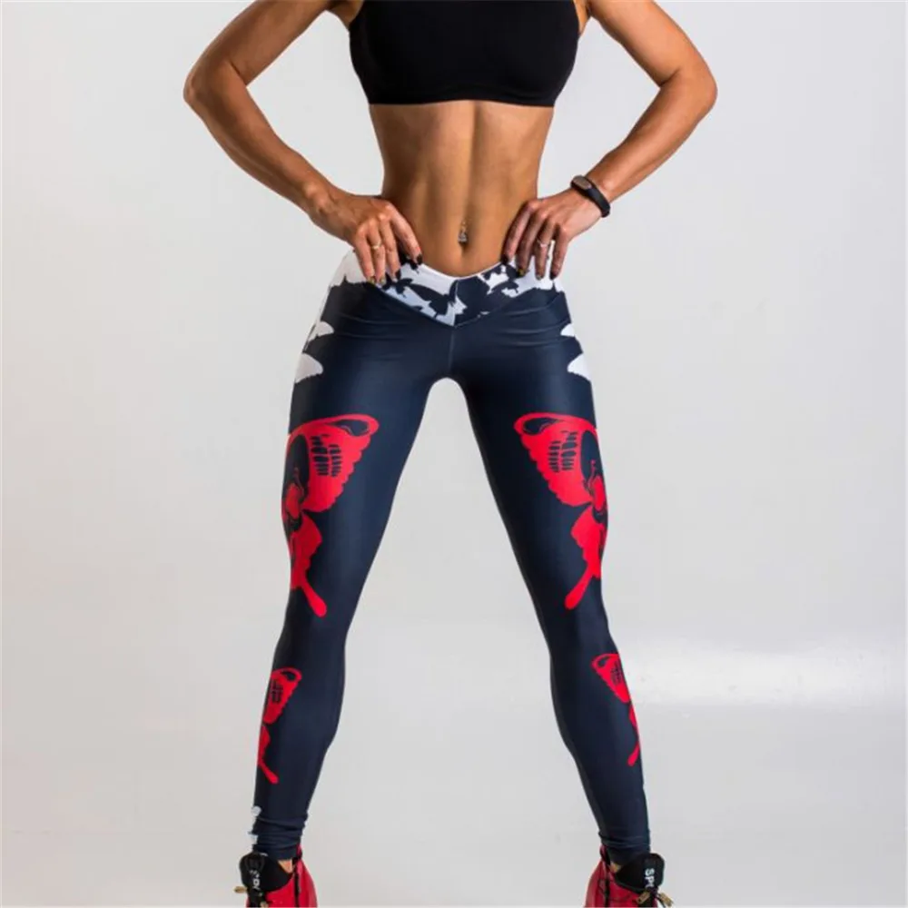 Леггинсы женские с бабочками и цифровым принтом пикантные эластичные эффектом