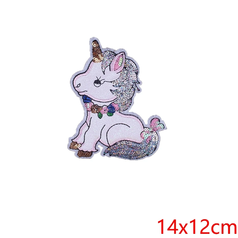 Pulaqi Sequined Patch Unicorn Embroidered Sew On Patches For Clothing DIY Sequin Applique Clothes H | Дом и сад