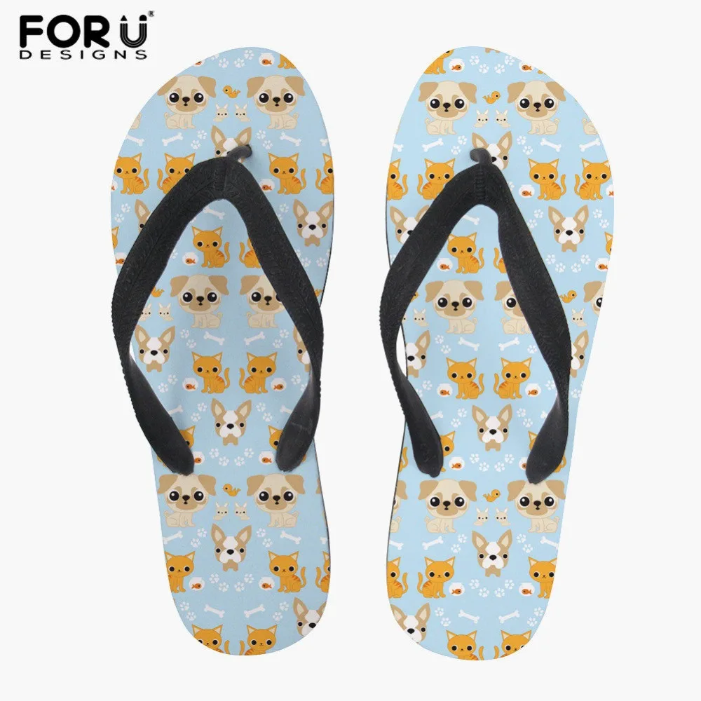 FORUDESIGNS/женские шлепанцы пляжные вьетнамки французские принты с бульдогом Летние