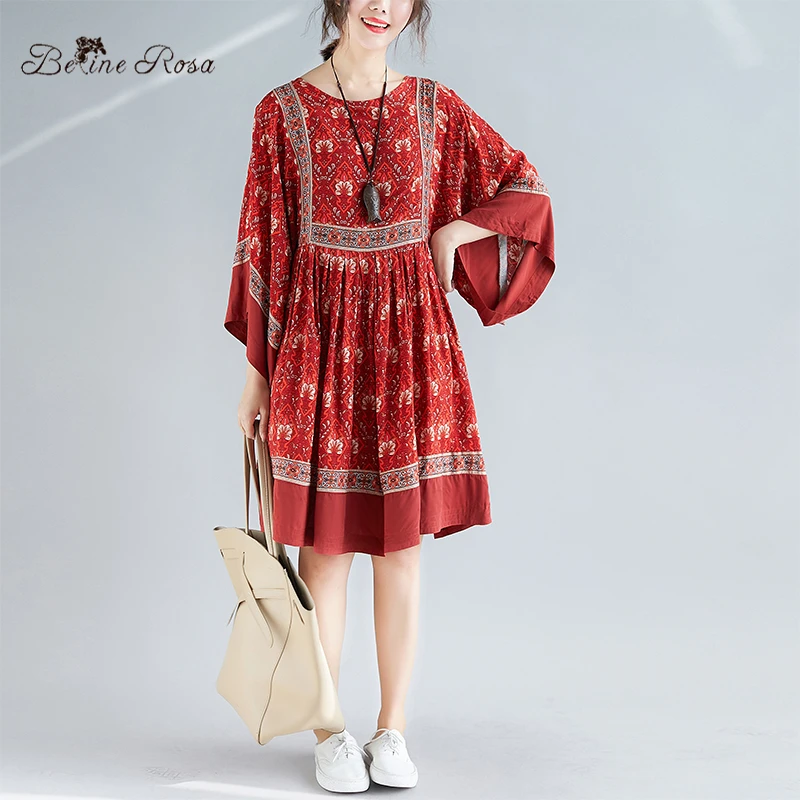 BelineRosa 2019 Women's Bohemian Dresses Retro Palace Style Red Large Size Dress Big Sizes Women Clothing XMR00099 | Женская одежда