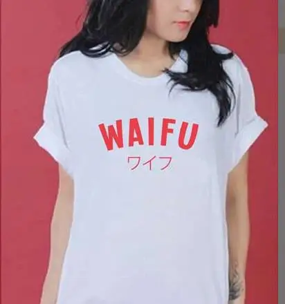 WAIFU обувь в японском стиле Харадзюку на красными буквами Для женщин футболка