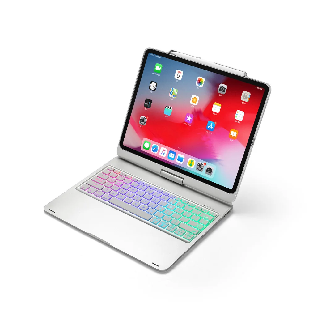 Для iPad Pro 12,9 3-го поворотного 360 градусов светодиодный беспроводной Bluetooth чехол с клавиатурой на русском/испанском/иврите