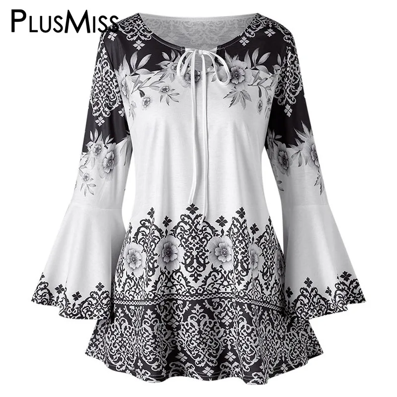 PlusMiss размера плюс 5XL Винтаж в этническом стиле Бохо пляжное блузка женская одежда