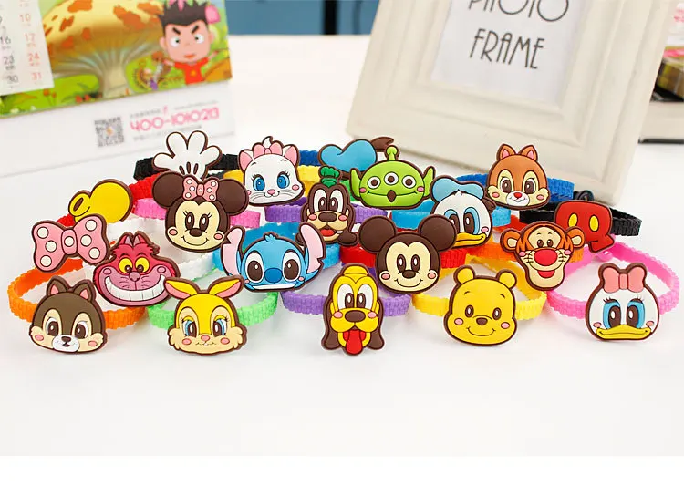 20pcs/lot Cartoon Mickey Minnie Duck Silicone Wristband Kids Bracelet Party Costume Birthday Party Take-home Favor Gift Goodie - Color: E