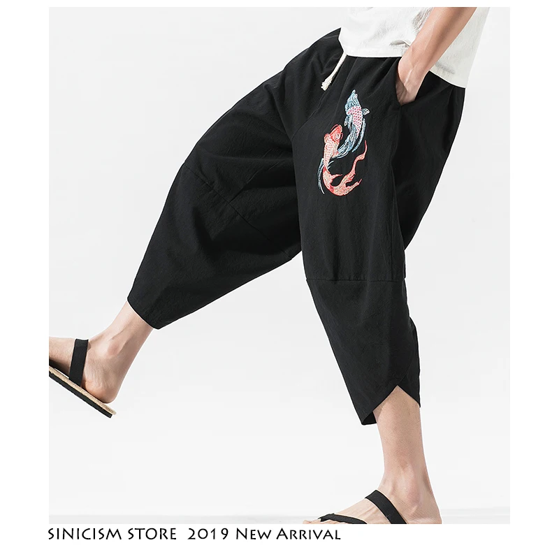 Sinicism Store, летние мужские шаровары,, Мужские штаны для бега в китайском стиле, штаны с вышивкой рыбы, мужские повседневные штаны в стиле хип-хоп