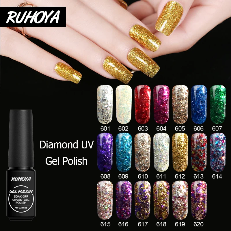 Ruhoya новый продукт 3D Алмазный гель для ногтей Блестящий Маникюр Блестящие Блестки