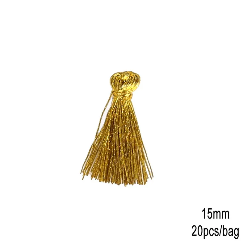 15mm Gold 20 шт Разноцветные Мини кисточки бахрома кулон DIY 15 мм 20 мм вечерние шнуры кисточка отделка одежды шторы украшения кисточки кружево - Цвет: 15mm Gold