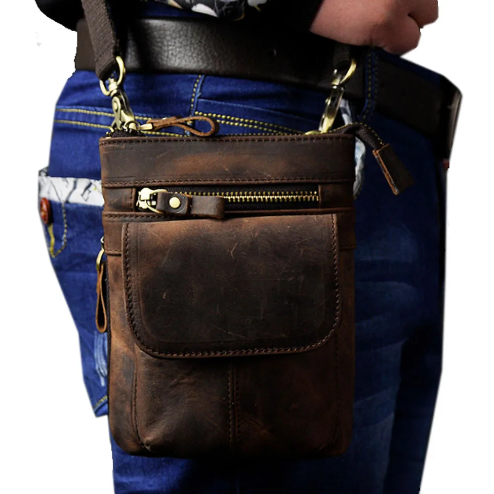 Мужская поясная сумка Crazy Horse из воловьей кожи Винтажная сумочка через плечо