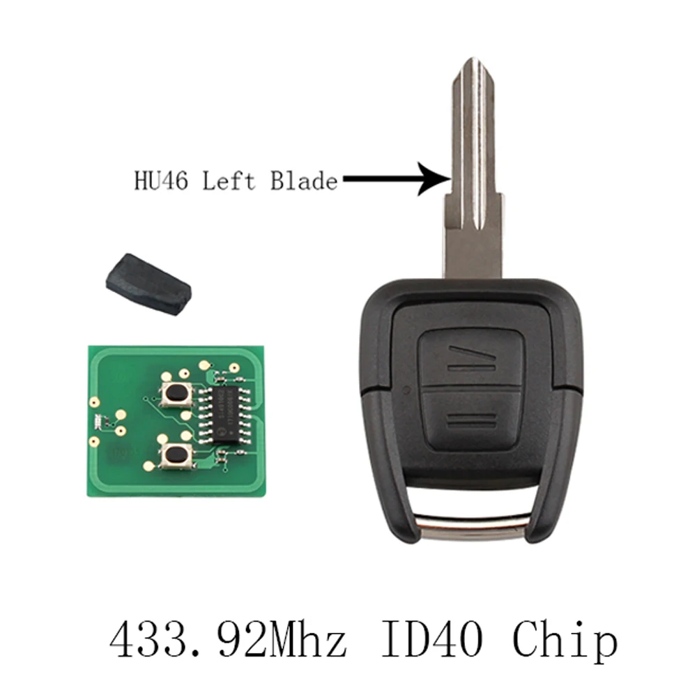 HU46 Blade ID40 KEYYOU OP1 2 кнопки дистанционного брелока ID40 чип для Vauxhall Opel Astra Vectra Zafira 433,92 МГц Uncut HU43/HU100/YM28/HU46 лезвие - Количество кнопок: HU46 Blade ID40
