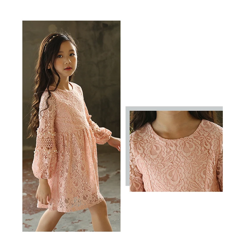 2018 Новое Кружевное платье для девочек с длинным рукавом Платья на день рождения