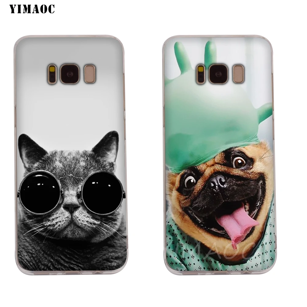 YIMAOC Cute dog cat Soft TPU Case for Galaxy j3 j5 j6 j7 A5 2016 2017 A6 A9 2018 Note 8 9 S7 edge S8 S9 S10 Plus S10e Cover |
