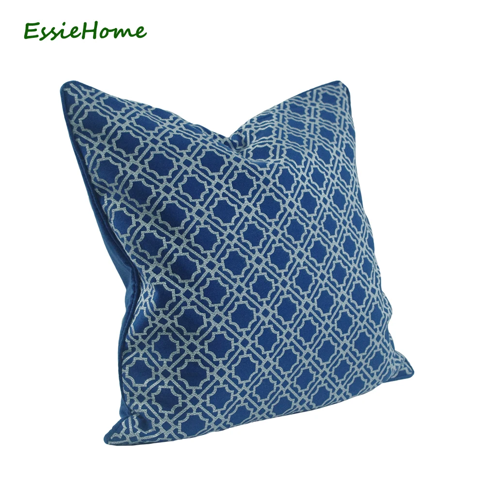 ESSIE домашняя Геометрическая синяя темно-синяя Подушка Наволочка жаккардовая с
