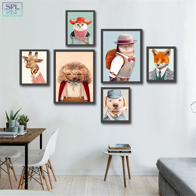 

SPLSPL Boy and Girl Room Decoration Wall Picture Cat Fox Giraffe Watercolor Animals Canvas Art Print Poster Painting No Frame