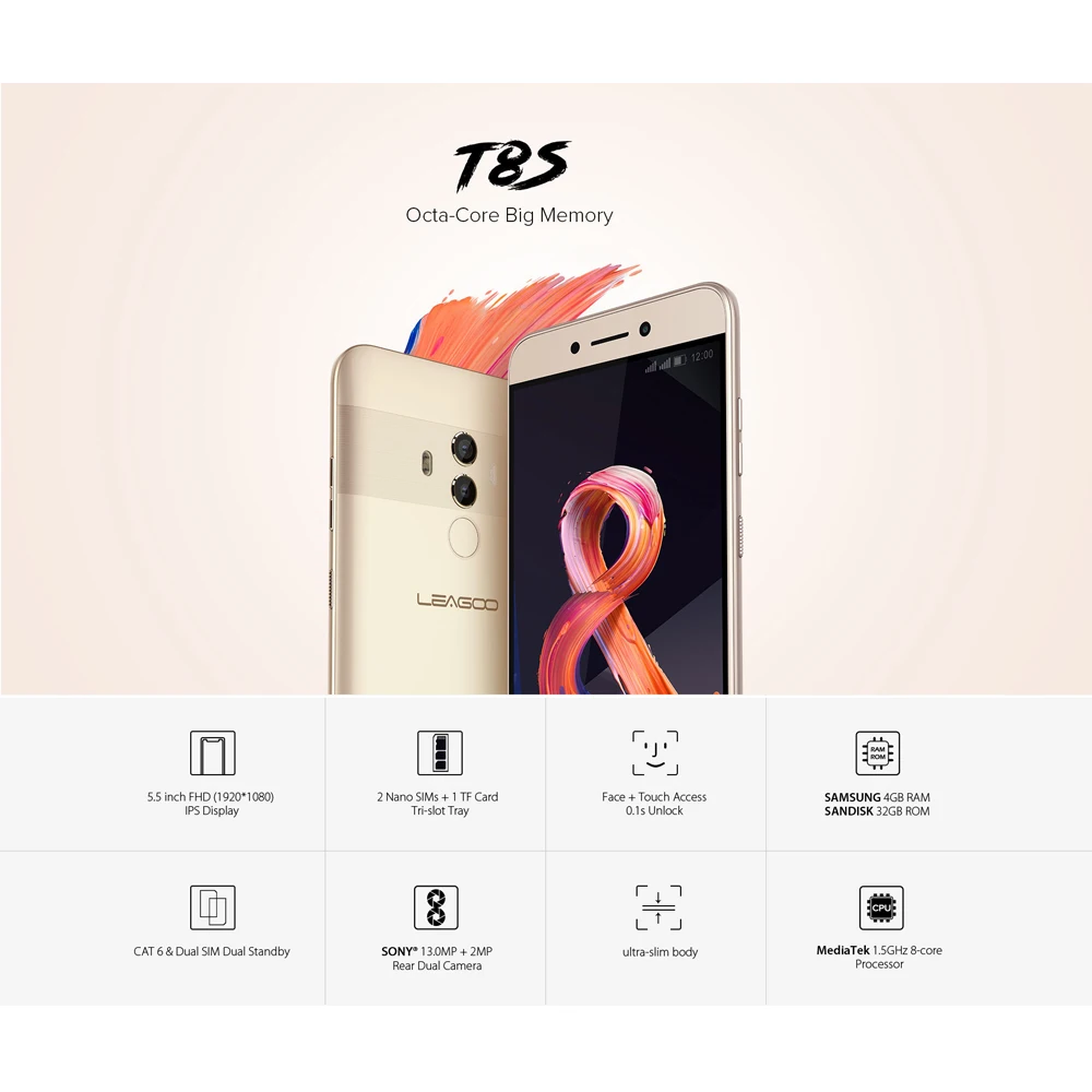 LEAGOO T8s, мобильный телефон, ОЗУ 4 Гб, ПЗУ 32 ГБ, 5,5 дюймов, FHD, Android 8,1, MT6750T, четыре ядра, распознавание лица, 13 МП, OTG, GPS, две sim-карты, 4G, смартфоны