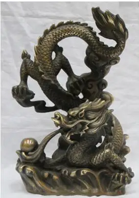 12-дюймовый китайский чистый Бронзовый резной морской громкий рев Дракон Лун XianRui