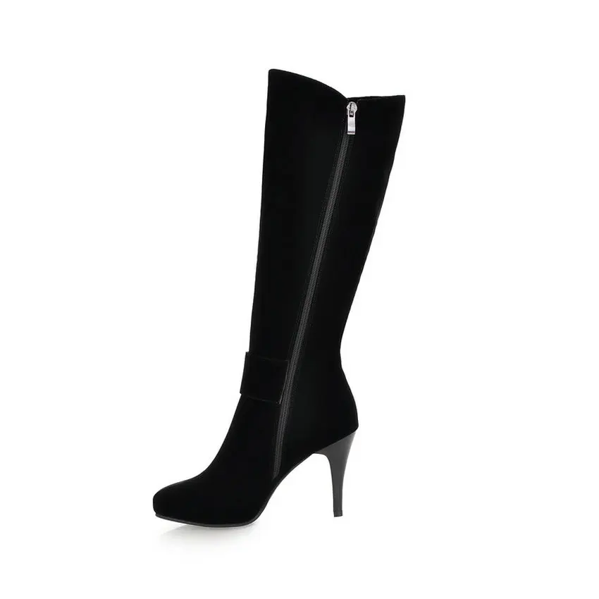 Женские мотоциклетные сапоги QUTAA черные до колена на тонком высоком каблуке