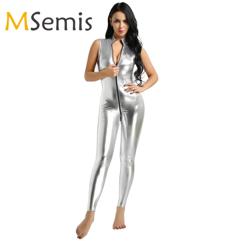 

Women Ballet Leotard Bodysuit Dance suit Swimsuit For Gymnastics One Piece Wetlook Faux Leather Double Zipper Leotard Bodysuit