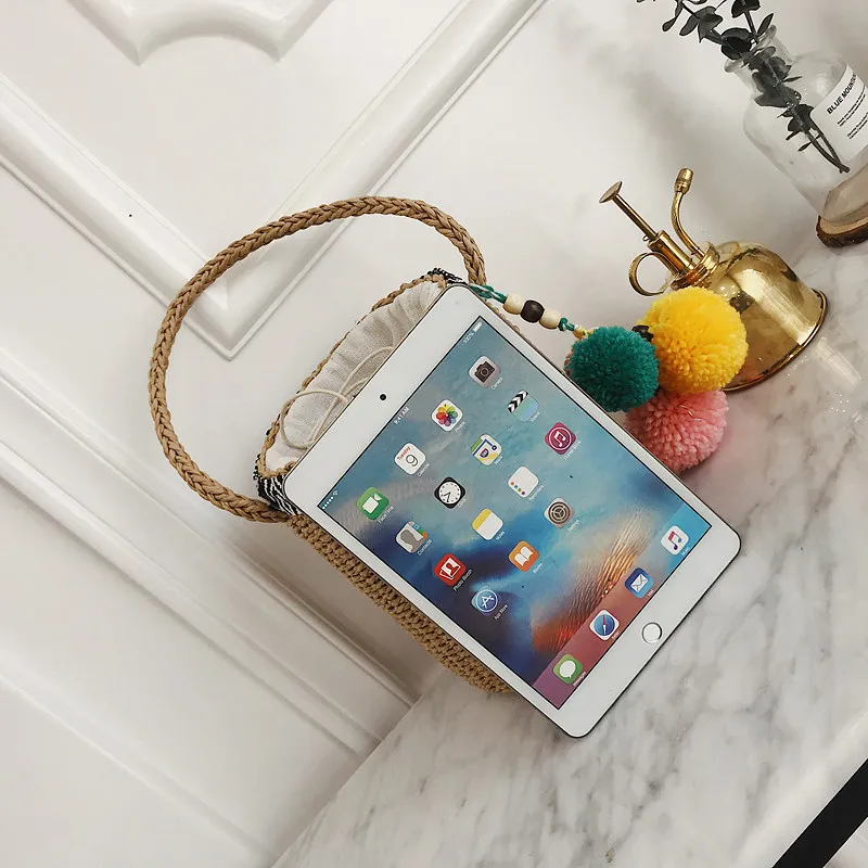 Женские соломенные сумки с кисточками и помпонами женская летняя пляжная сумка