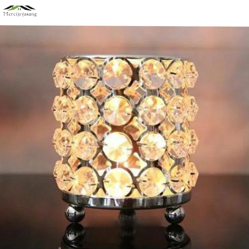 Новинка металлические подсвечники с кристаллами подставка Посеребренная