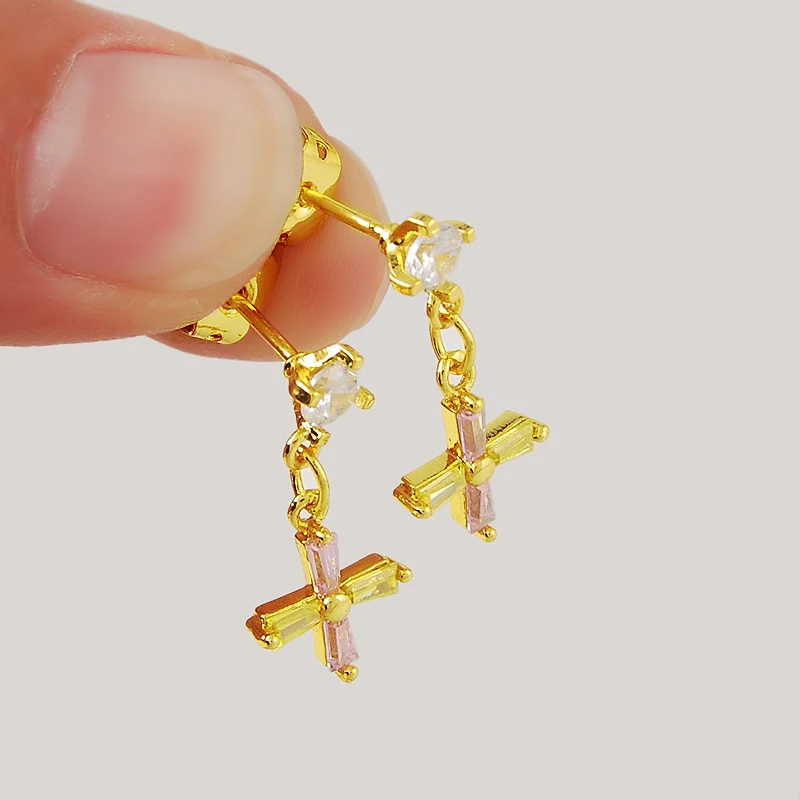Женские золотые серьги гвоздики с фианитом 24 к|cz stud earrings|brand earringsfashion earrings |