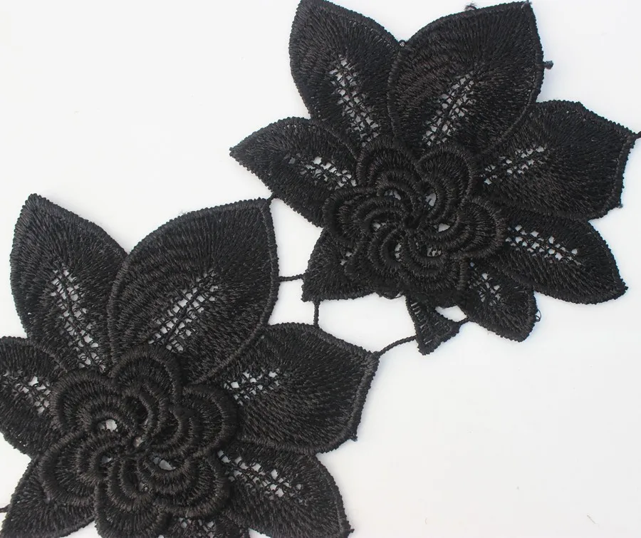 3D Черный полый водорастворимый цветок вышитые тисненые кружева ленты Мотив