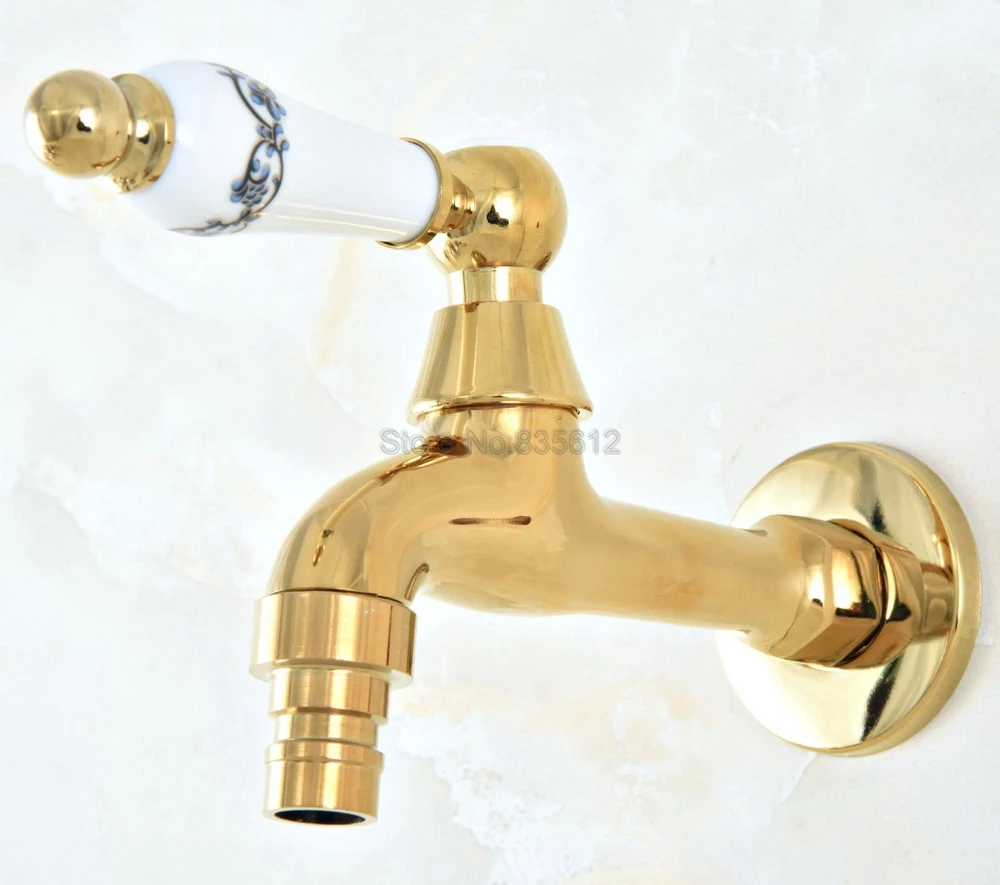 

Gold Color Brass Wall Mount Ceramic Handle Washing Machine Faucet /Garden Water Tap tav151