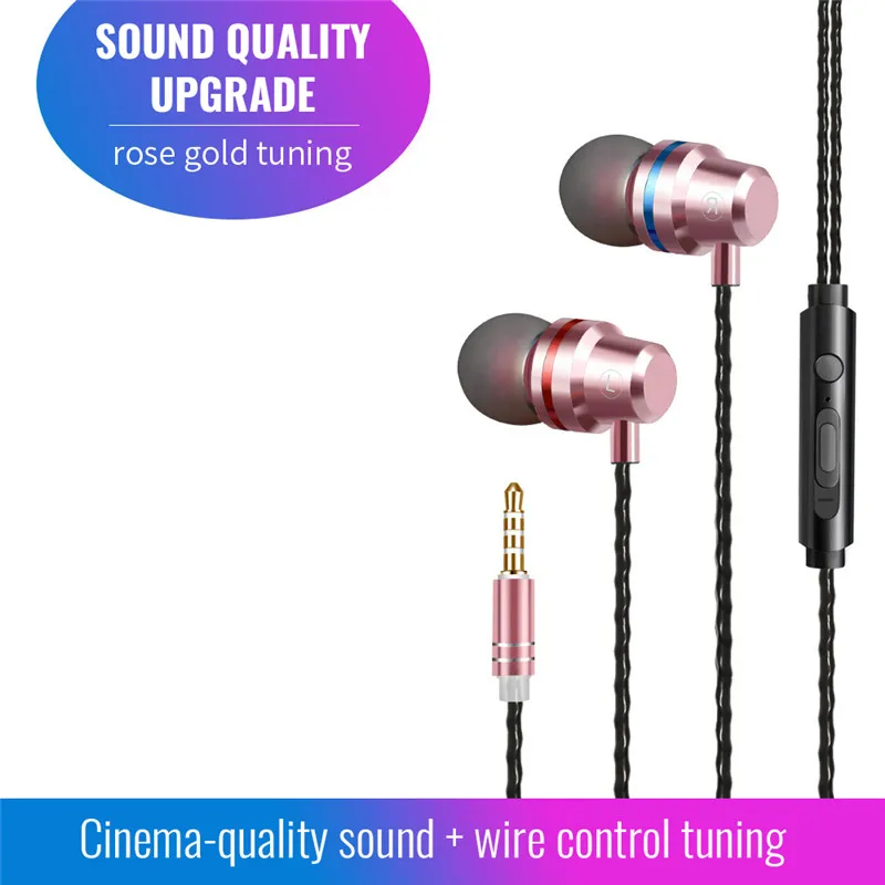 Rose gold 9D наушники-вкладыши с глубоким басом 3,5 мм Проводные спортивные наушники для samsung Galaxy S10 Xiaomi Note fone de ouvido auriculares - Цвет: Rose gold