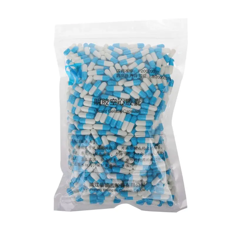 1000 Pcs Blue-white Hard Gelatin Empty Capsules Joined Or Separated 0# | Refillable Bottles