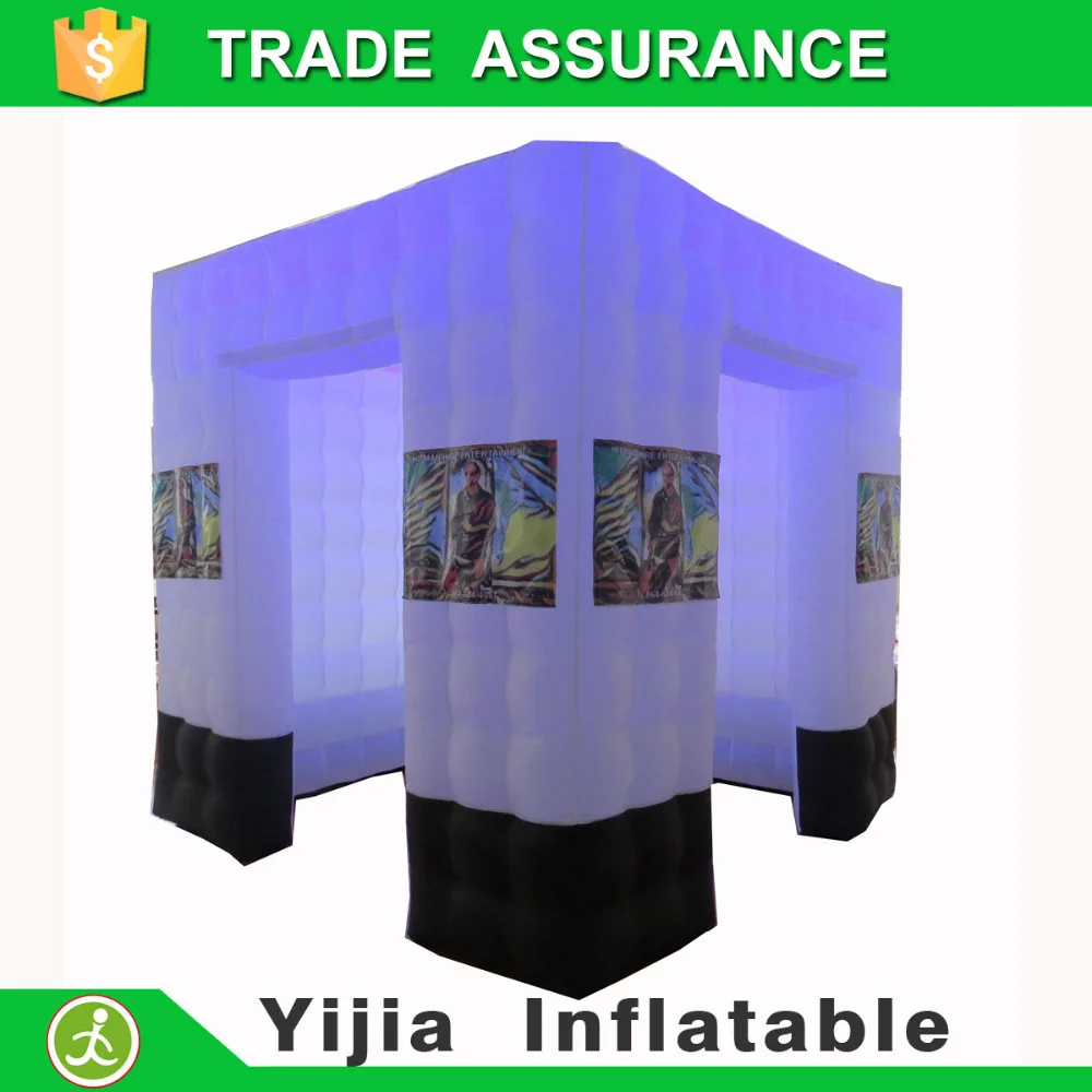 

free shipping Two doors free logo print square inflatable photo booth with led light on top