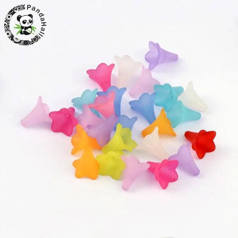 

Transparent Acrylic Beads, Frosted Style, Petunia, Mixed Color, 22x22mm, Hole: 2mm; about 344pcs/500g