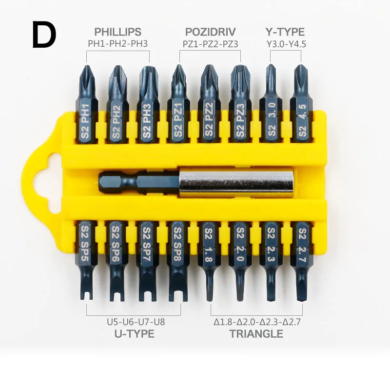 Серый Jewii 17-Pcs Отвертка Набор бит магнитный стержень Phillips шлицевая Torx шестигранные электрический сверла Мощность бытовой ручной инструмент - Цвет: Серый