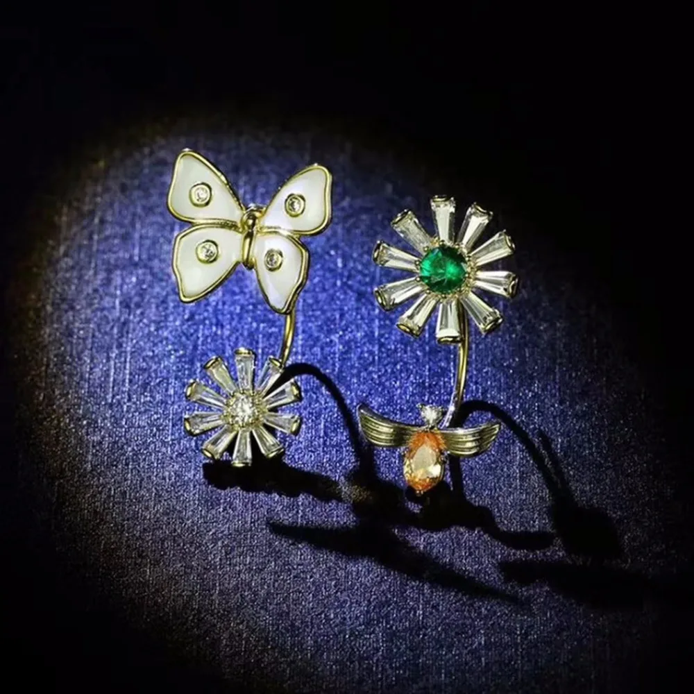 Kinitial Мода Очарование Циркон Кристалл Би цветок серьги бабочки для девочек Для