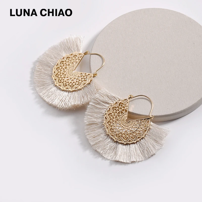 Женские полые серьги-кисточки LUNA CHIAO металлические серьги с бахромой в стиле бохо