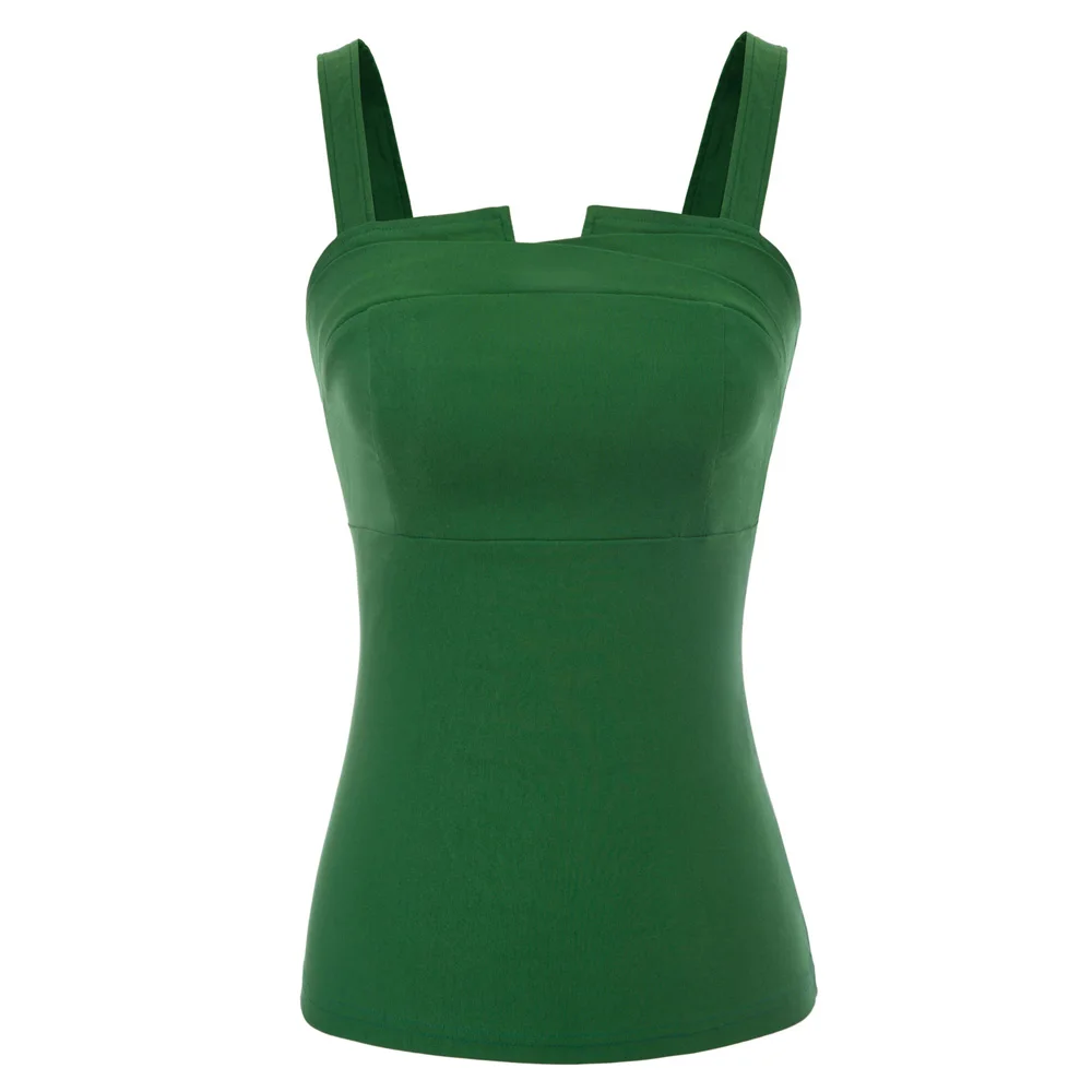 Dark Green Черный/зеленый сексуальный облегающий Топ Женская летняя одежда Женская Ретро винтажная однотонная тонкая эластичная майка с ремешками Топы camiseta - Цвет: Dark Green