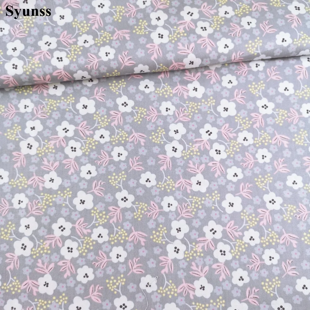Syunss Diy Лоскутная Ткань для квилтинга детские кроватки подушки платье Шитье Tissus серый розовый цветочный принт хлопок ткань Tecido