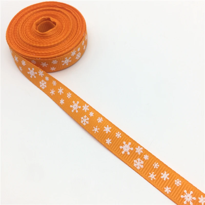 5 ярдов 3/"(10 мм) принт Снежинка Grosgrain лента для ремня Подарочная упаковка свадебные украшения Рождественские принадлежности#51-60 - Цвет: Orange