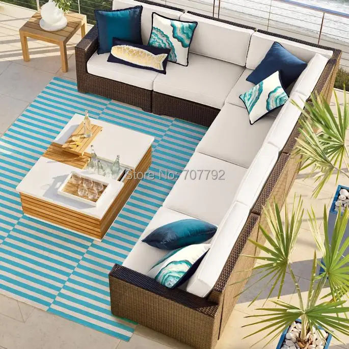 Туфли; уличная Роскошная обувь угловые диваны патио для отдыха секционные непроницаемый для солнечных плетеный диван из ротанга садовый набор