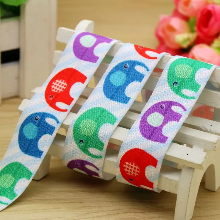 

1'' Free shipping Fold Elastic FOE elephant printed headband headwear hairband diy decoration wholesale OEM 25mm P5888