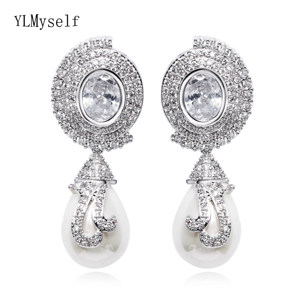 

Big White Earrings for Wedding Party Bontique Jewelry Bridal Jewellery Luxury Female Large Drop Earring with Pearl