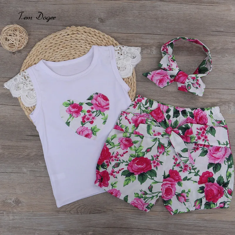 ТЕА doger Комплекты одежды для маленьких девочек новые летние хлопковые Кружево