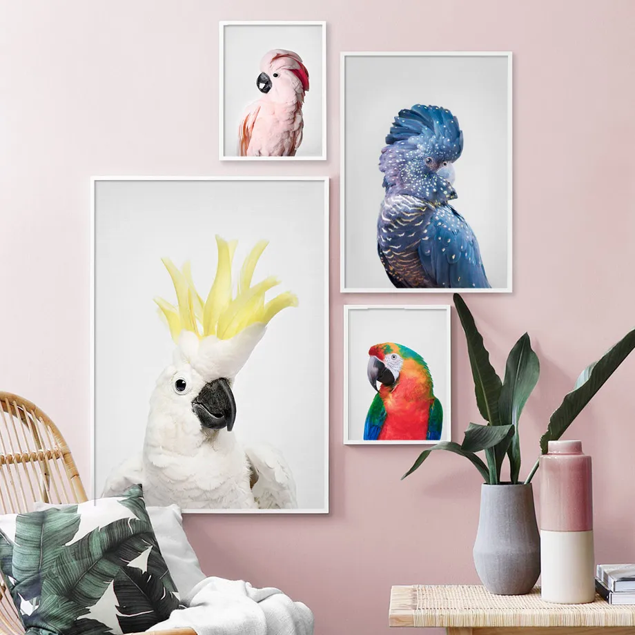 

ColorfulBoy Feather Parrot Wall Art Canvas Painting Animal Nordic Posters And Prints Salon Canvas Pictures For Living Room Bar