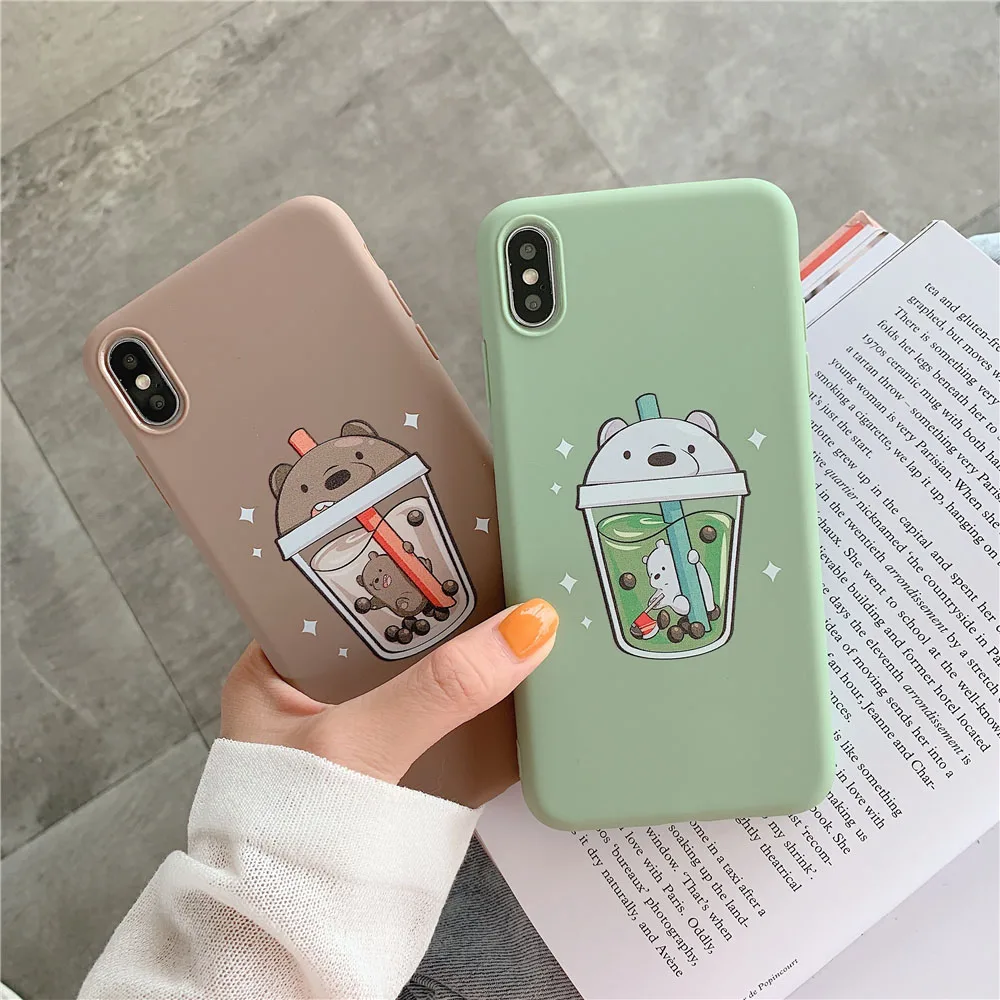 N1986N Телефон чехол для iPhone 6 6s 7 8 Plus X XR XS Max Модный мультфильм Медведь молоко чай Мягкий ТПУ силиконовый чехол для iPhone X телефона