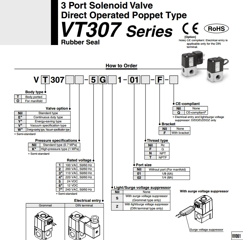 VT307-5G1-02 VT307-5G1-01 VT307-4G1-02 VT307-5G-01-F SMC вакуум высокочастотный ходовые непосредственные действующие СОЛЕНОИДНЫЕ клапана
